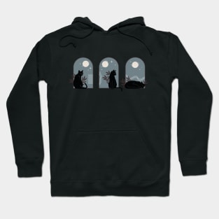 Three minimalist black cats with plants in boho vintage style Hoodie